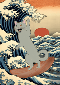 Funny Ukiyoe Edo Surf Cat3