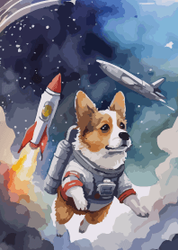 Dog astronaut on purple