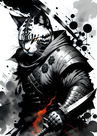 Ink wash cat samurai aBA46C