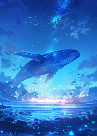 Blue whale soaring through the galaxy