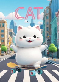 Cute White Cat in City Theme