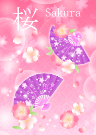 【和柄】桜と扇子2 ピンク+紫