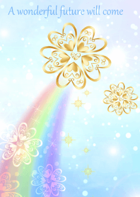 Fortune soaring rainbow and clover.