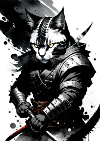 Ink wash cat samurai F82D04