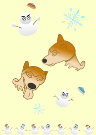 雪だるまと柴犬です