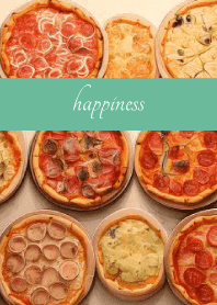 Delicious pizza on blue green