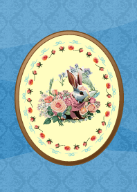 rabbit and rose on blue