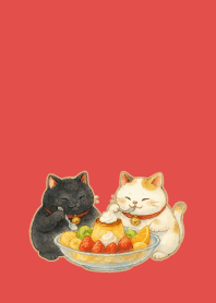 W & B Beckoning Cats3 on red