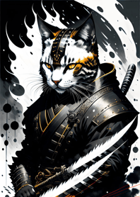 Ink wash cat samurai 4d042E