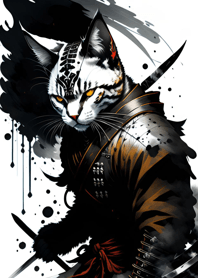 Ink wash cat samurai fF529D