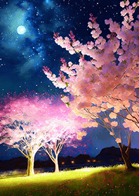 Beautiful night cherry blossoms#1780