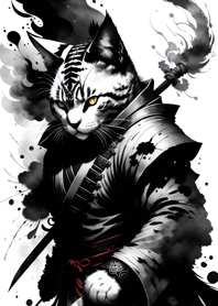 Ink wash cat samurai 74FCC0