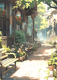 An alley full of flowers and plants