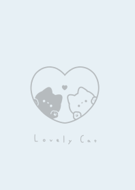 Pair Cats in Heart(line)/wh aqua