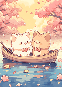 Cat boating under the cherry blossoms JP