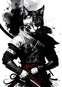 Ink Wash Samurai Cat FC3432