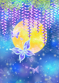 ★運気UP★美しき月と蝶々と幻想的な藤の花