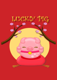 Lucky Pig on red background