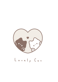 Pair Cats in Heart(line)/beige & brown.