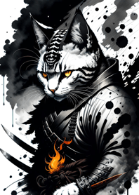 Ink wash cat samurai 76bB34