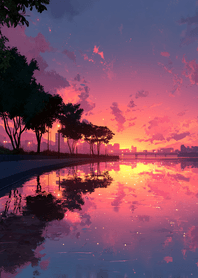 粉紅 粉霞夕陽水岸