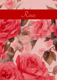 Noble Roses on red & beige