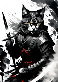 Ink wash cat samurai 540BeD