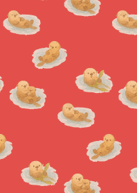 Cute sea otter2 on red