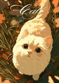 秋日花園的大眼萌貓