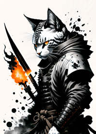 Ink wash cat samurai eC3495