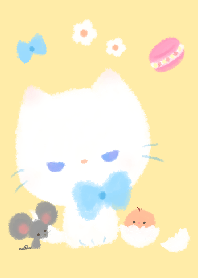 可愛的白貓和小朋友