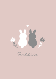 Rabbits & Flower/pink beige.