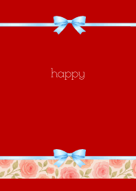 Roses and ribbon02 on red & beige