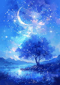 星空の下、世界樹❤️絵本風