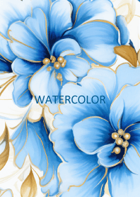 WATERCOLOR-BLUE RETRO FLOWER 2