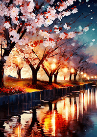 Beautiful night cherry blossoms#1055