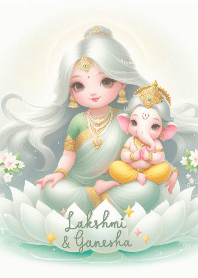 LAKSHMI & GANESHA (Green & Pink)