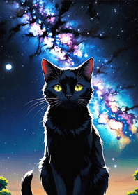 夜の月と星の猫 309340