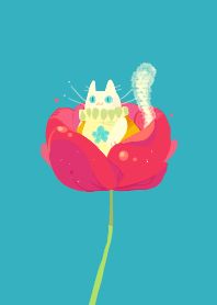 紅花裡的白貓貓