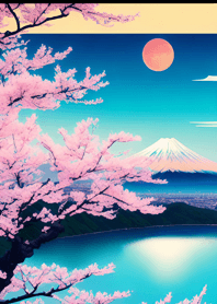 浮世絵 山海桜、月 ybkOJ