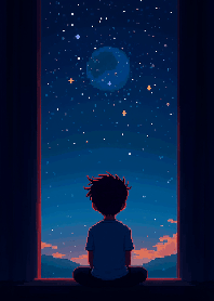 Pixelated starry night sky