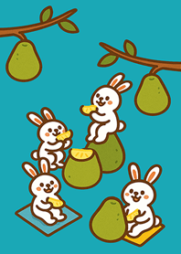 兔子吃柚子過中秋節-藍綠色