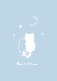 Cat & Moon 2 (snuggling)line/aqua WH