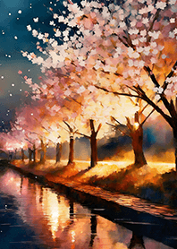 Beautiful night cherry blossoms#1389