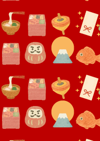 Japanese New Year02 red & beige