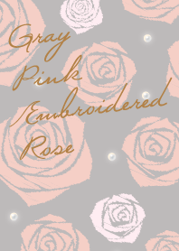 グレー ピンク 刺繍バラ