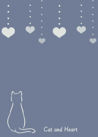 Cat and Heart 2 -blue gray-