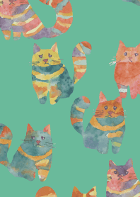 Precocious Cats on blue green
