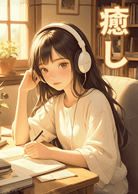 Girl listening to music and reading5.5