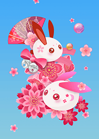 Sakura, Folding fan and Japanese rabbit